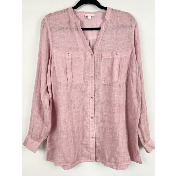 J Jill Love Linen Garment Dyed Tunic Button Up Shirt, Light Pink Tulip - Size M - Picture 4 of 12